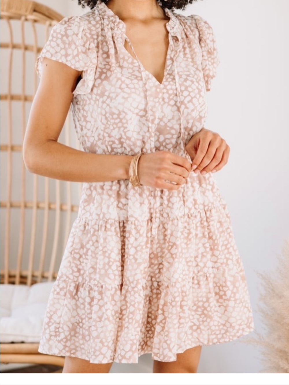 Blu Pepper Cream & Blush Printed Tiered Mini Dress
